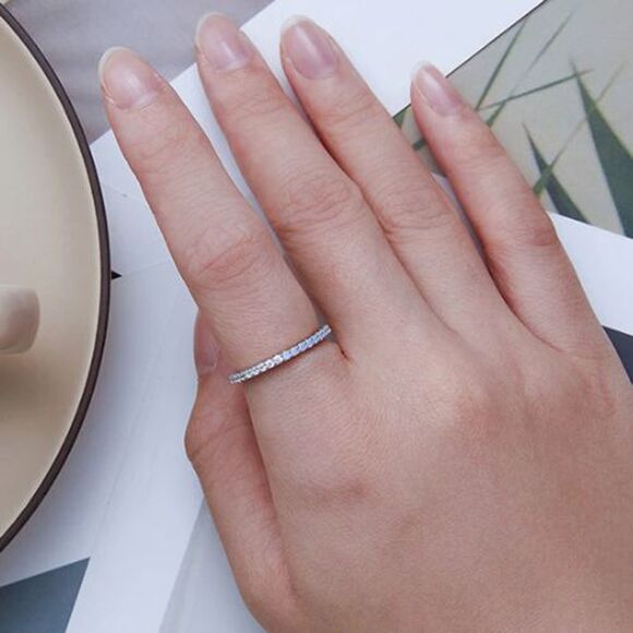 Sterling Silver Eternity Ring Size 7 Light Blue Lab Created Simulated Opal CZ - Picture 3 of 16